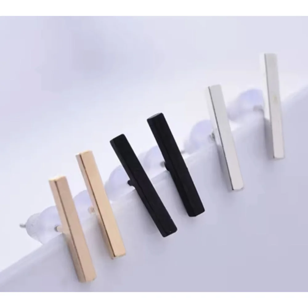 NEW Unisex Black Bar Staple‎ Stud Earrings, 1.2cm